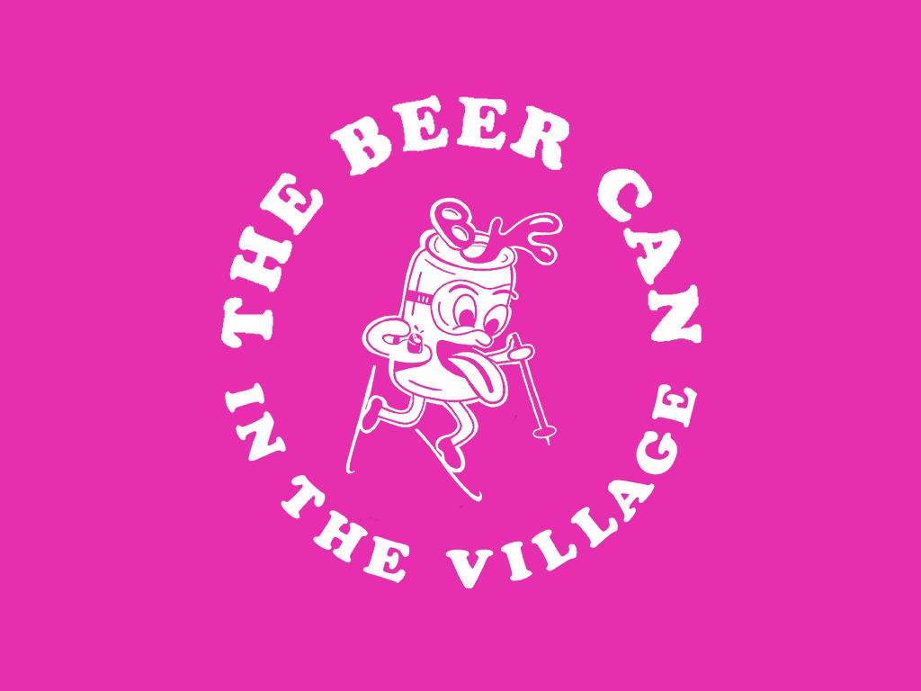 beer can on skis in pink