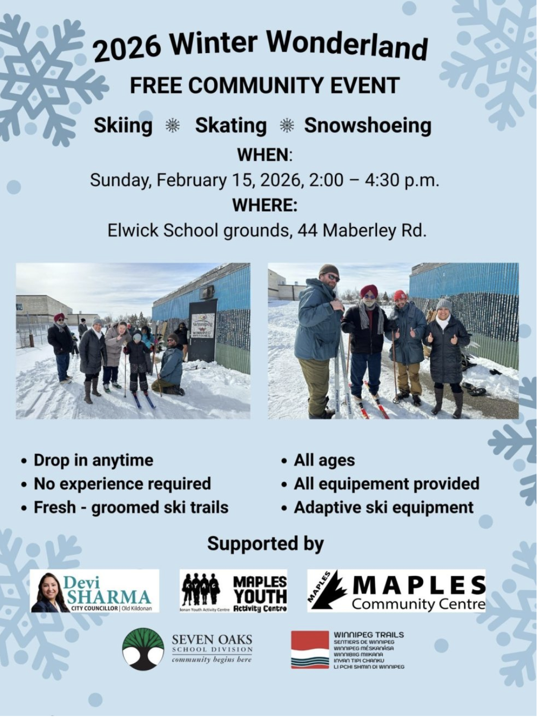 A poster with two photos showing groups of people skiing.